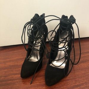 Black Strappy Lace Up Heels